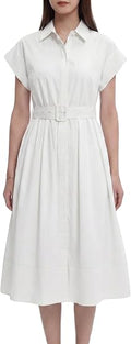 Womens Summer Shirt Dress Casual Button Down Long Dress with Belt