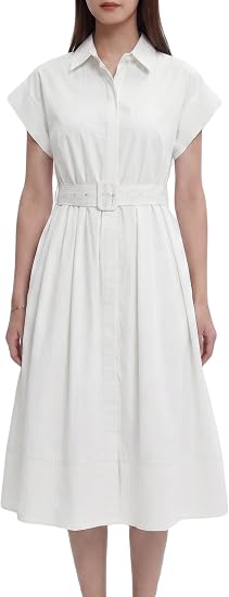 Womens Summer Shirt Dress Casual Button Down Long Dress with Belt